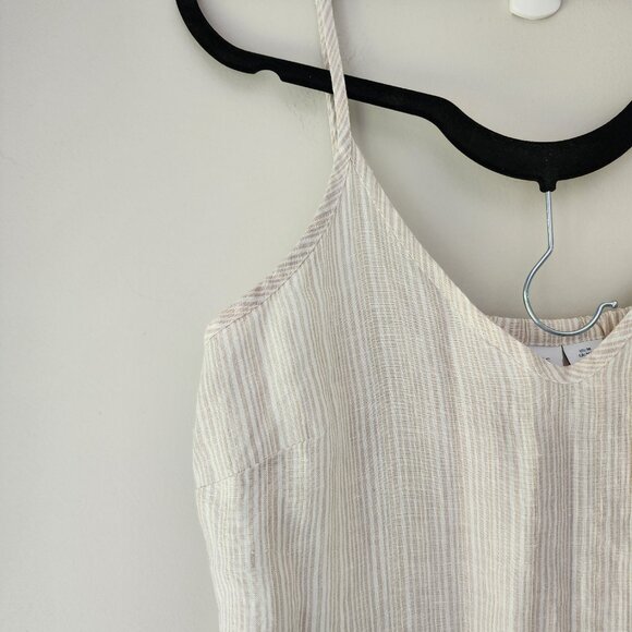 Antibes Blanc Striped Linen Maxi Dress | Medium | Gold Tan Cream RN 59478 - Picture 2 of 8